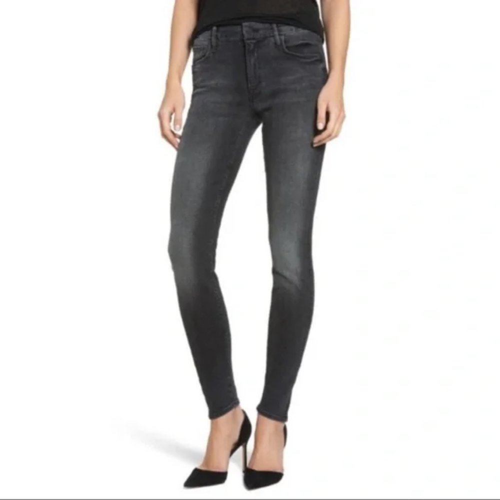 Mother The Looker Lies and Shadows Faded Black Mid-Rise Skinny Jeans